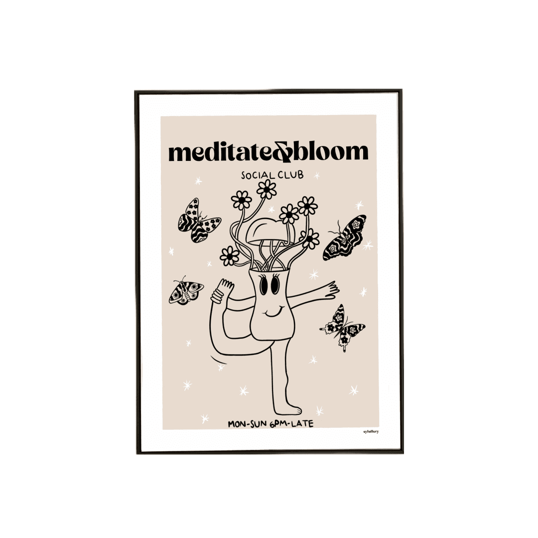 Meditate & Bloom.  Illustration.poster